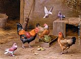 Edgar Hunt Canvas Paintings - Chickens In A Farmyard